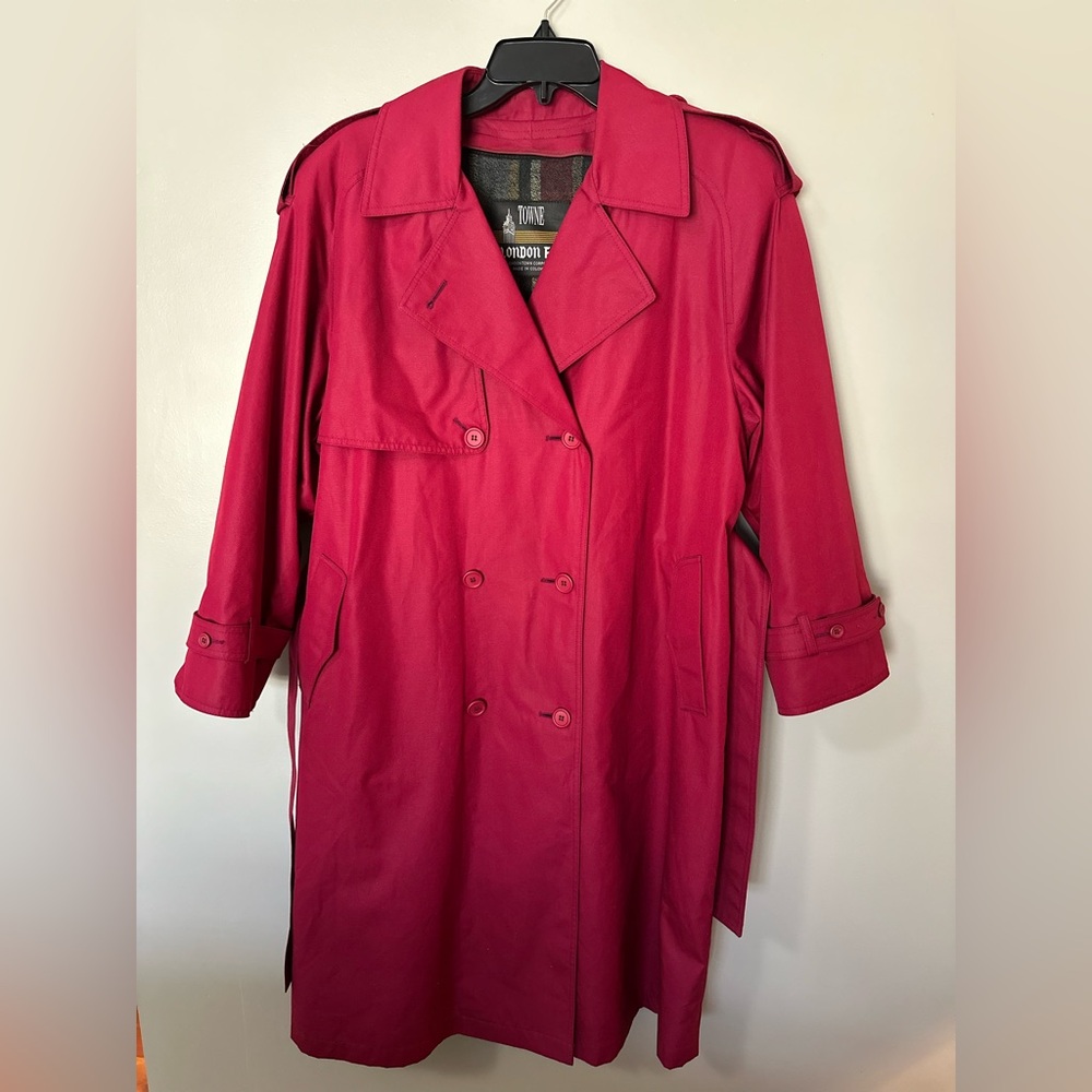 London Fog Fuchsia Trench Coat Women’s 12 Petite Plaid Lined Double Breasted